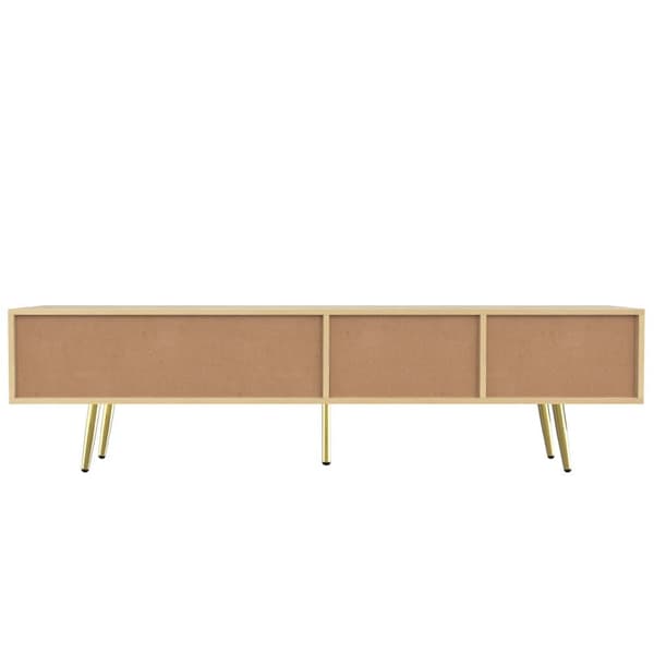 TV-skab 160x36x42cm - med 2 skuffer og 2 låger - gyldne fødder - natur