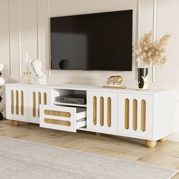 Moderne tv-bord 180x40x47 cm med LED - med 4 låger og 1 skuffe - hvid