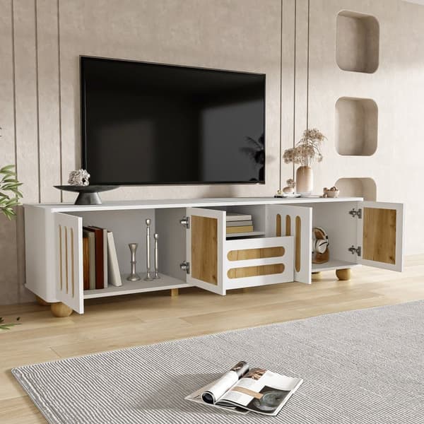 Moderne tv-bord 180x40x47 cm med LED - med 4 låger og 1 skuffe - hvid