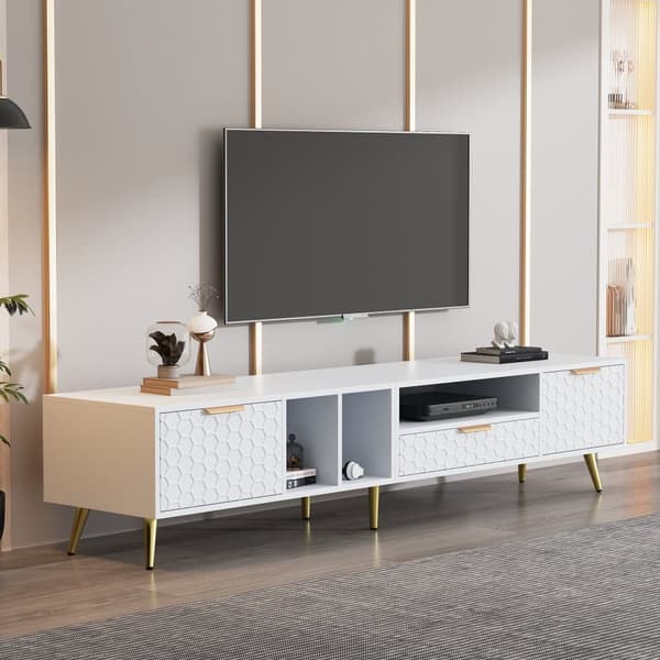 Moderni TV-taso 180 cm - 1 laatikko + 2 ovea + 3 lokeroa - Valkoinen