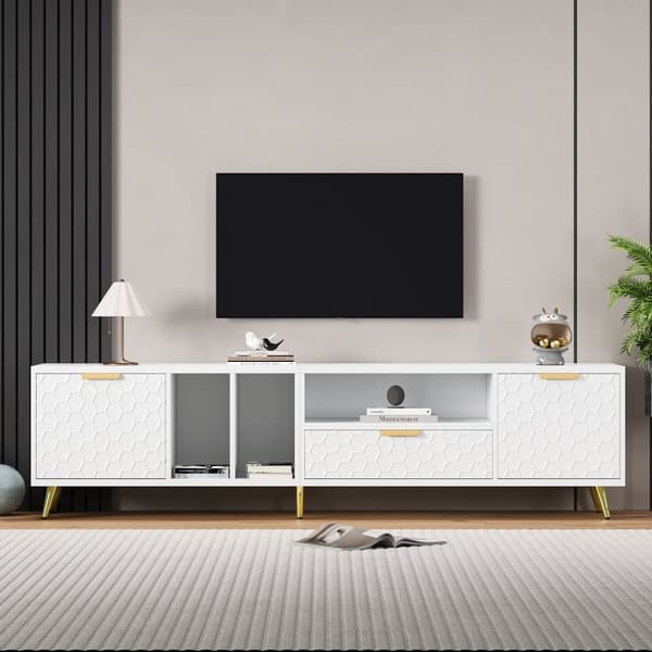 Moderni TV-taso 180 cm - 1 laatikko + 2 ovea + 3 lokeroa - Valkoinen