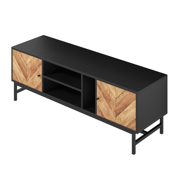 TV-bord 150x38x55cm - med hylder og 2 låger - natur + sort