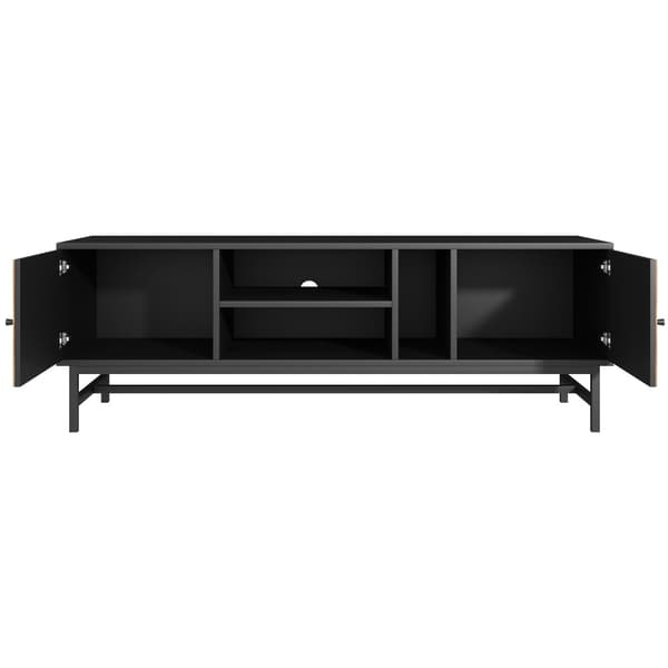 TV-bord 150x38x55cm - med hylder og 2 låger - natur + sort