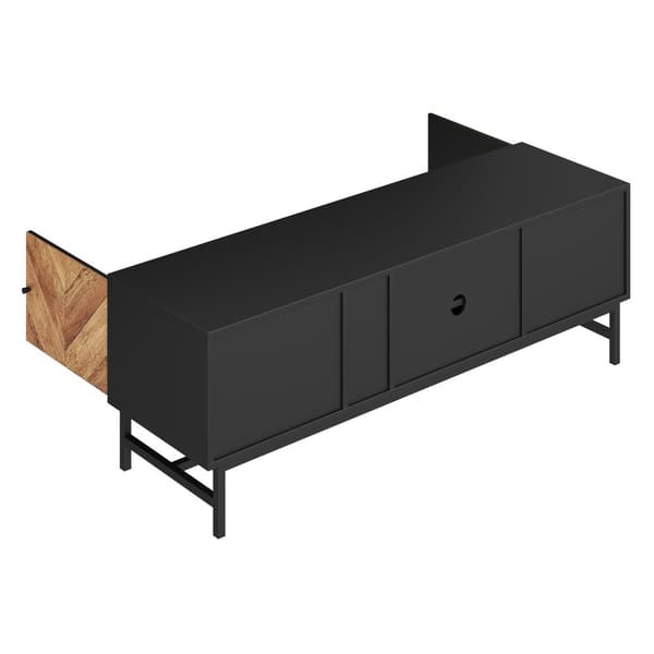 TV-bord 150x38x55cm - med hylder og 2 låger - natur + sort