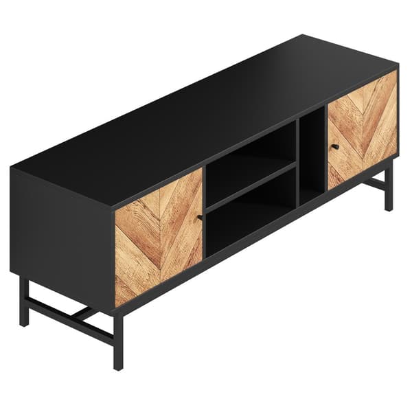 TV-bord 150x38x55cm - med hylder og 2 låger - natur + sort