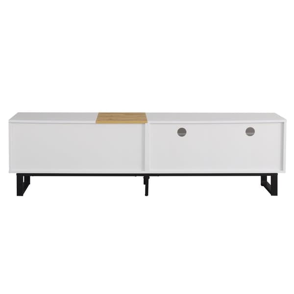 TV-bord 180 cm - med 2 skuffer og 5 rum - lavet af MDF - hvid og natur