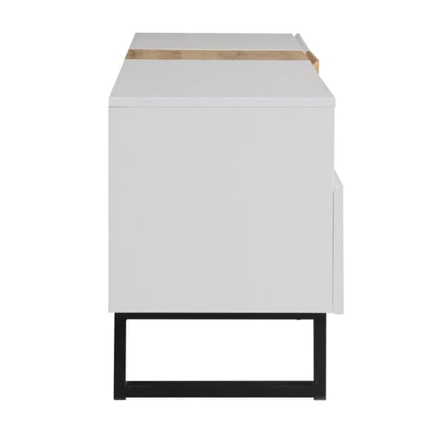 TV-bord 180 cm - med 2 skuffer og 5 rum - lavet af MDF - hvid og natur