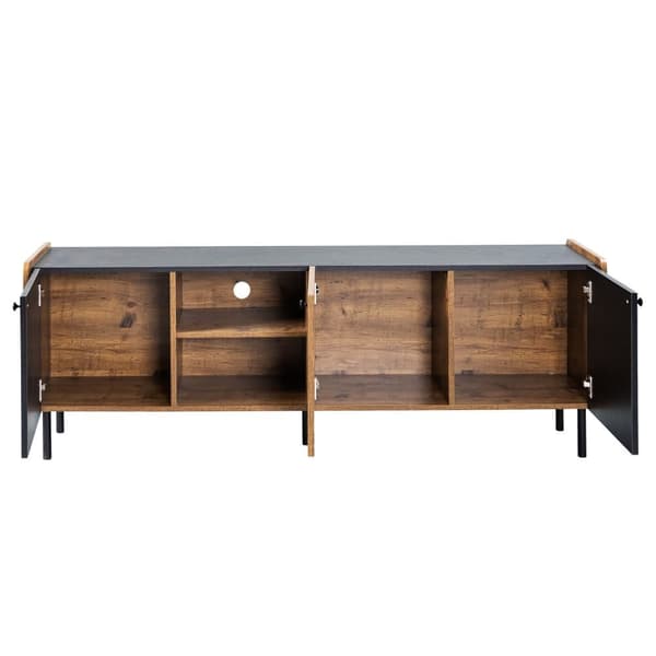 160 cm tv-bord - moderne stil - 3 låger og 2 rum - sort og natur
