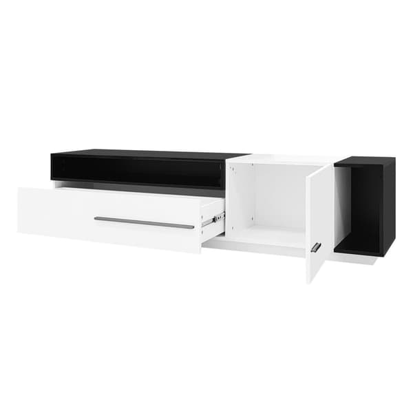 TV-bord 170 cm - 1 stor skuffe og 3 rum - Hvid og sort