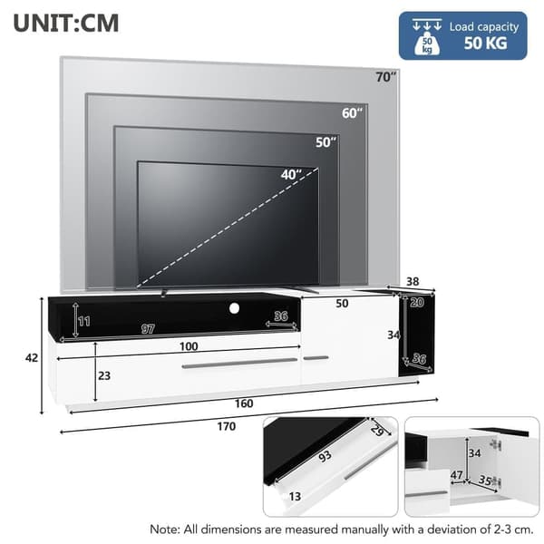 TV-bord 170 cm - 1 stor skuffe og 3 rum - Hvid og sort
