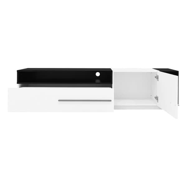 TV-bord 170 cm - 1 stor skuffe og 3 rum - Hvid og sort