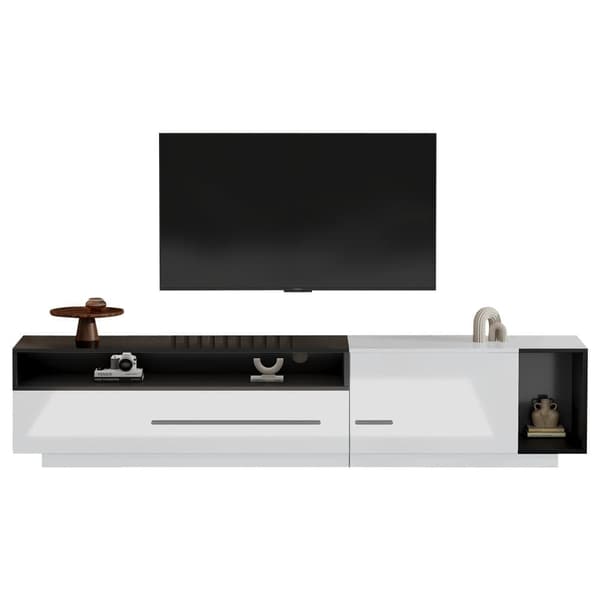 TV-bord 170 cm - 1 stor skuffe og 3 rum - Hvid og sort