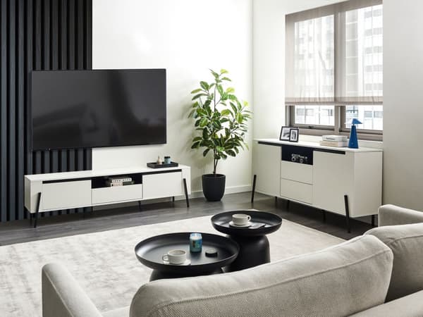 TV-stativ Hvite Metallben for Opptil 75ʺ med 1 Skuff og 2 Skap Industriell Stil