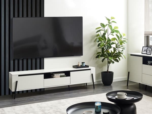 TV-stativ Hvite Metallben for Opptil 75ʺ med 1 Skuff og 2 Skap Industriell Stil