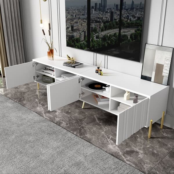 TV-skåp L 190 cm - 4 dörrar och 8 hyllplan - modern stil - vit