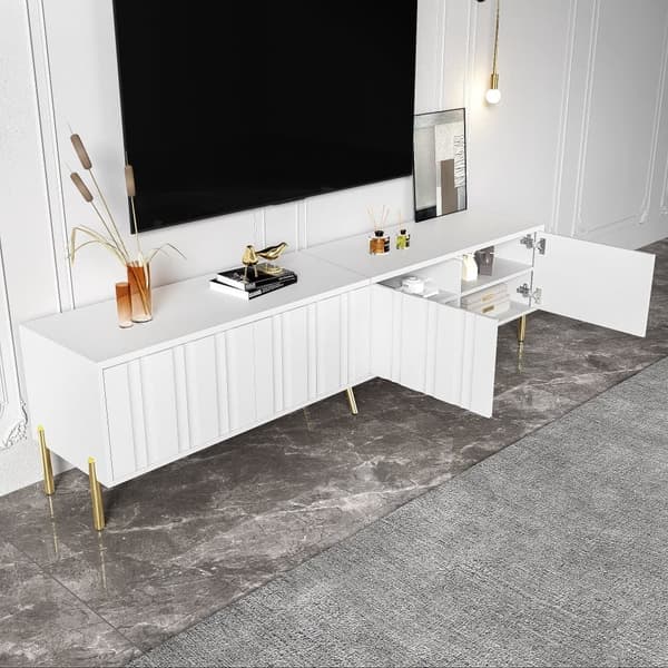 TV-skåp L 190 cm - 4 dörrar och 8 hyllplan - modern stil - vit