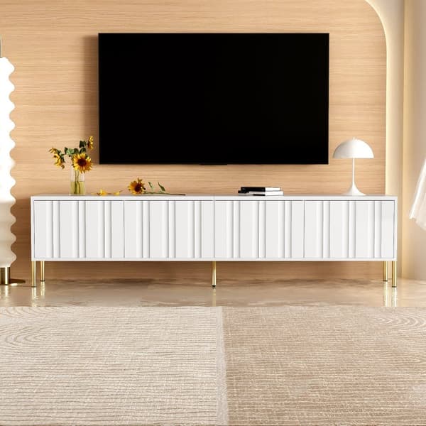 TV-skåp L 190 cm - 4 dörrar och 8 hyllplan - modern stil - vit