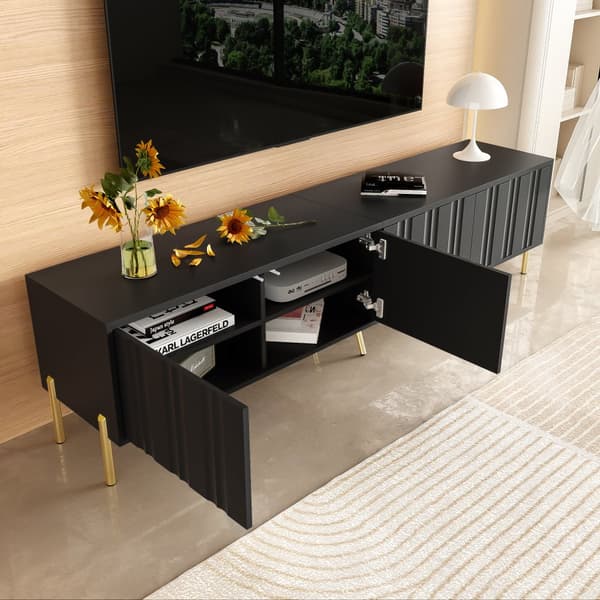TV-skab L 190 cm - 4 låger og 8 hylder - moderne stil - sort