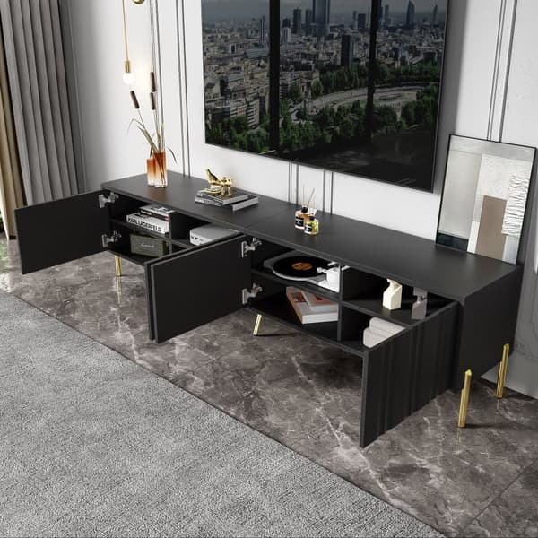 TV-skab L 190 cm - 4 låger og 8 hylder - moderne stil - sort