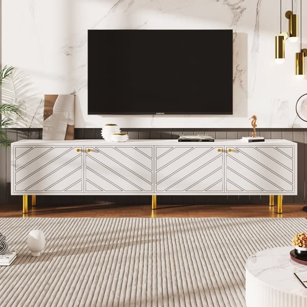 TV-bord L 170 cm - 4 låger - spånplade og MDF - hvid