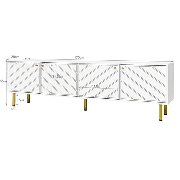 TV-bord L 170 cm - 4 låger - spånplade og MDF - hvid