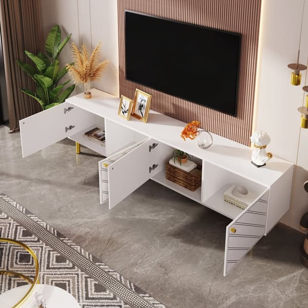 TV-bord L 170 cm - 4 låger - spånplade og MDF - hvid