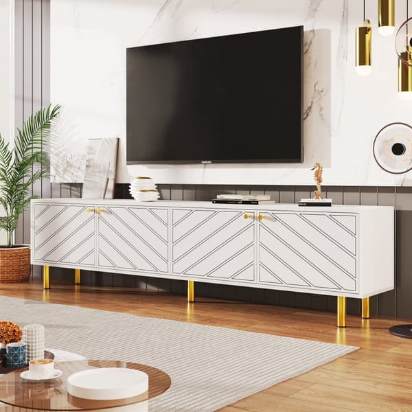 TV-bord L 170 cm - 4 låger - spånplade og MDF - hvid