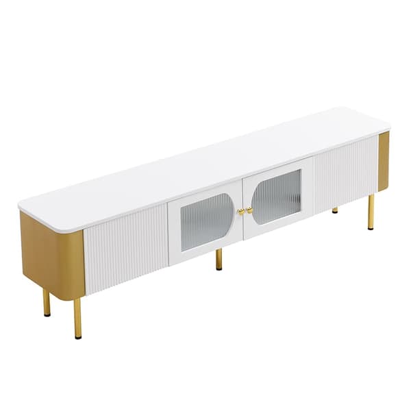 TV-skab L 170 cm - 2 skuffer og 2 låger - gyldne greb og fødder - hvid