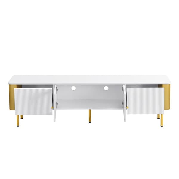 TV-skab L 170 cm - 2 skuffer og 2 låger - gyldne greb og fødder - hvid