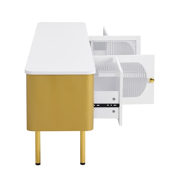 TV-skab L 170 cm - 2 skuffer og 2 låger - gyldne greb og fødder - hvid