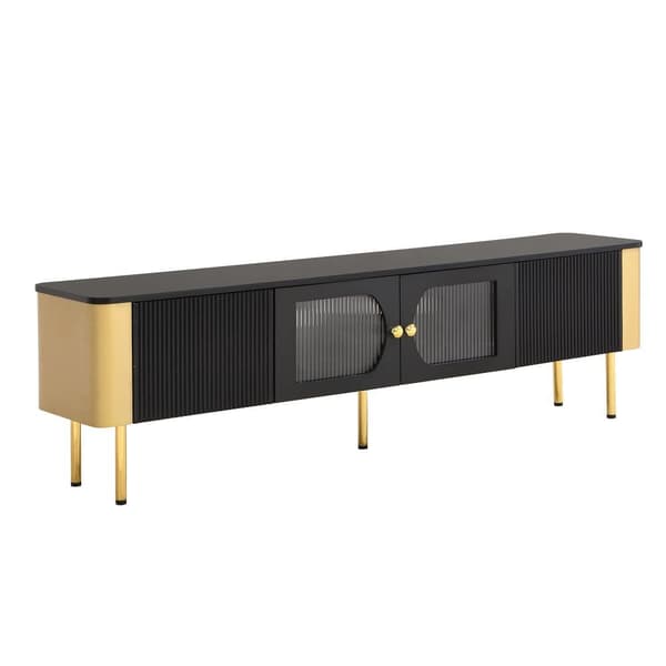 TV-skab L 170 cm - 2 skuffer og 2 låger - gyldne greb og fødder - sort