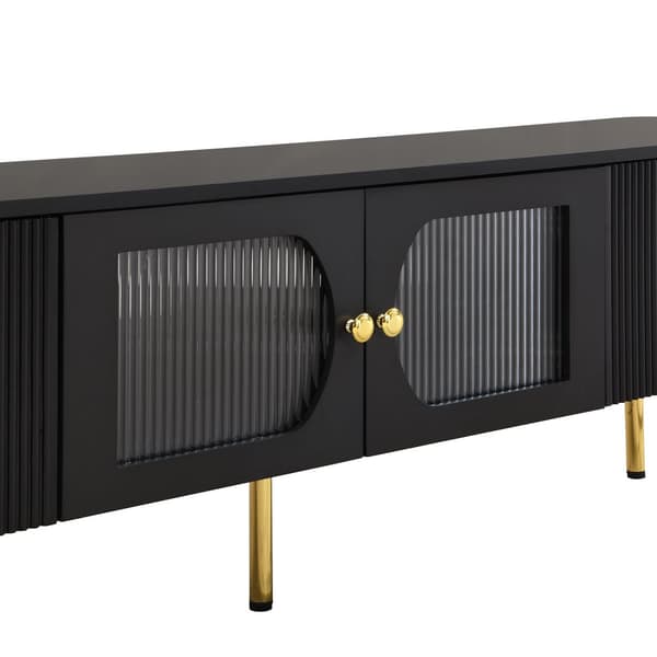 TV-skab L 170 cm - 2 skuffer og 2 låger - gyldne greb og fødder - sort