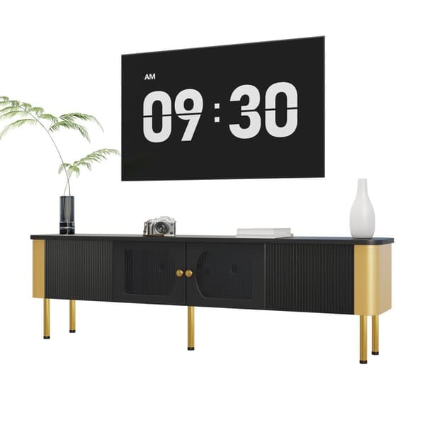 TV-skab L 170 cm - 2 skuffer og 2 låger - gyldne greb og fødder - sort