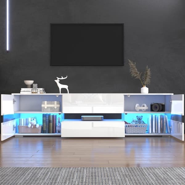 160 cm TV-möbel för 70-tums TV med LED - 2 dörrar och 1 låda - vit