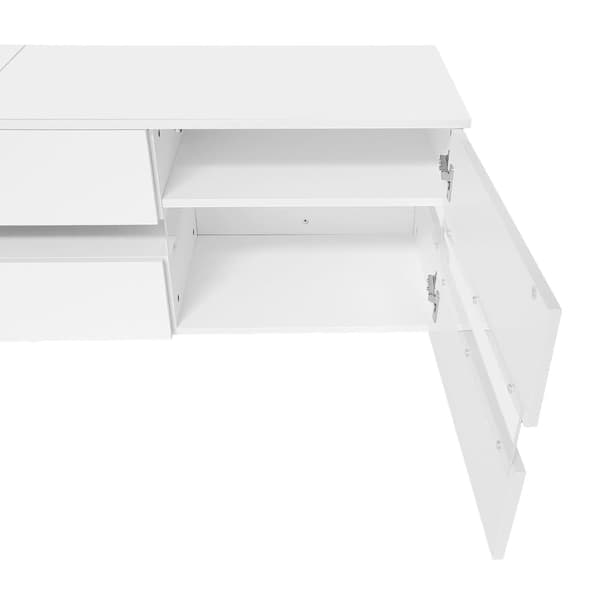 160 cm TV-möbel för 70-tums TV med LED - 2 dörrar och 1 låda - vit