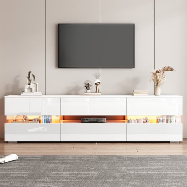 160 cm TV-möbel för 70-tums TV med LED - 2 dörrar och 1 låda - vit