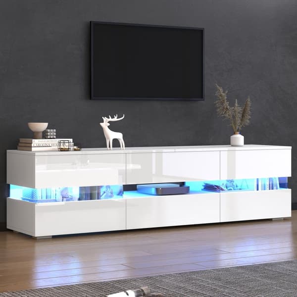 160 cm TV-möbel för 70-tums TV med LED - 2 dörrar och 1 låda - vit