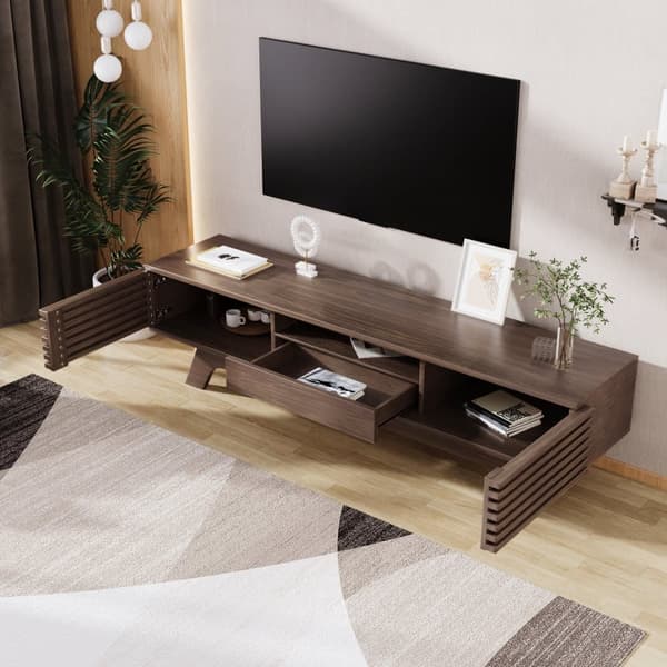 TV-skab 150 cm - 1 skuffe og 2 låger - Spånplade - Brun