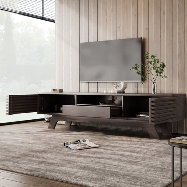 TV-skab 150 cm - 1 skuffe og 2 låger - Spånplade - Brun