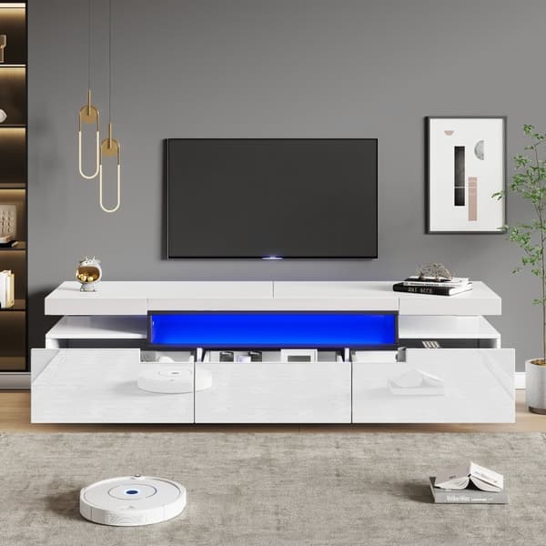 160 cm TV-möbel med LED - 3 lådor - lämplig för 70 tums TV-apparater - vit