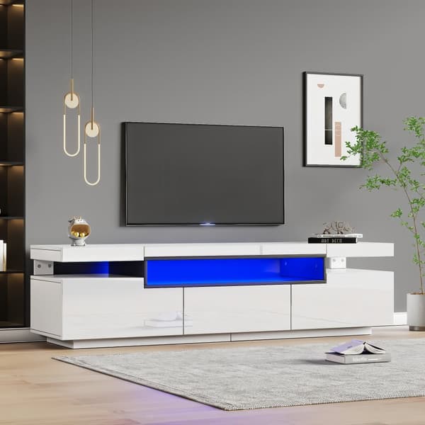 160 cm TV-möbel med LED - 3 lådor - lämplig för 70 tums TV-apparater - vit