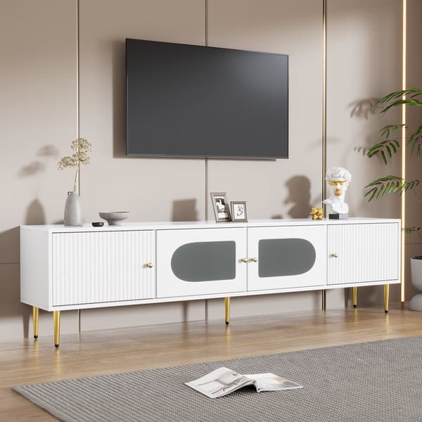 Modernt TV-skåp 170 cm - passar för 70-79 tums TV-apparater - med 4 dörrar - vit