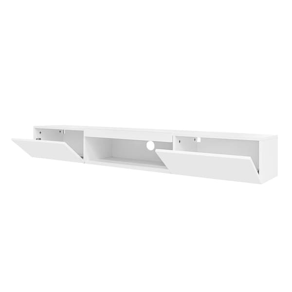 TV hængende skab 160 cm - 1 åbent rum og 2 hængslede låger - blank finish - hvid