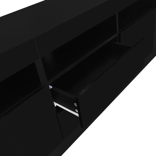 160 cm TV-möbel, lämplig för 70 tums TV-apparater - med LED - 2 dörrar, 2 lådor, 3 öppna fack - Svart
