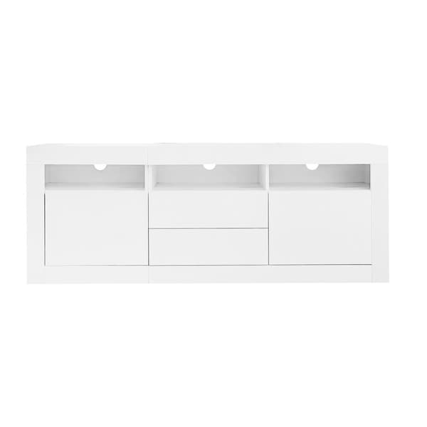 TV-skab 160 cm, velegnet til 70 tommer TV - med LED - 2 låger, 2 skuffer, 3 åbne rum - hvid