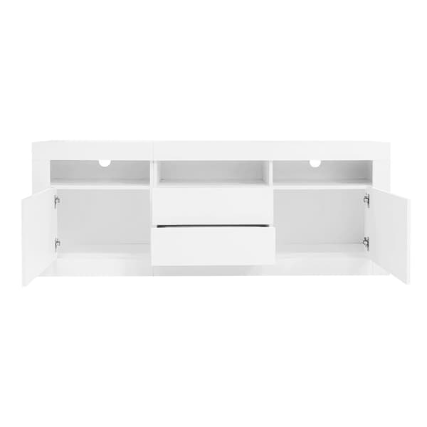 TV-skab 160 cm, velegnet til 70 tommer TV - med LED - 2 låger, 2 skuffer, 3 åbne rum - hvid