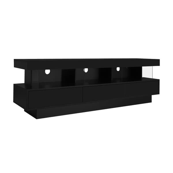 160cm TV-bord med LED - 3 glashylder - APP-styret - Velegnet til 70-tommer TV - Sort