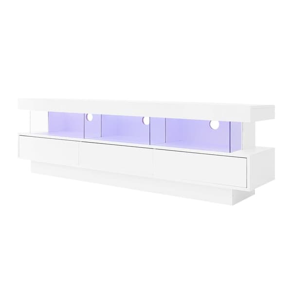 160 cm TV-möbel med LED - 3 glashyllor - APP-styrd - lämplig för 70-tums TV - vit
