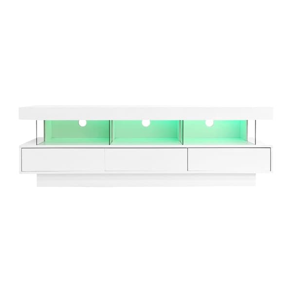 160 cm TV-möbel med LED - 3 glashyllor - APP-styrd - lämplig för 70-tums TV - vit