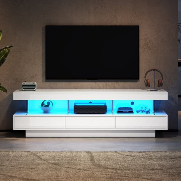 160 cm TV-möbel med LED - 3 glashyllor - APP-styrd - lämplig för 70-tums TV - vit